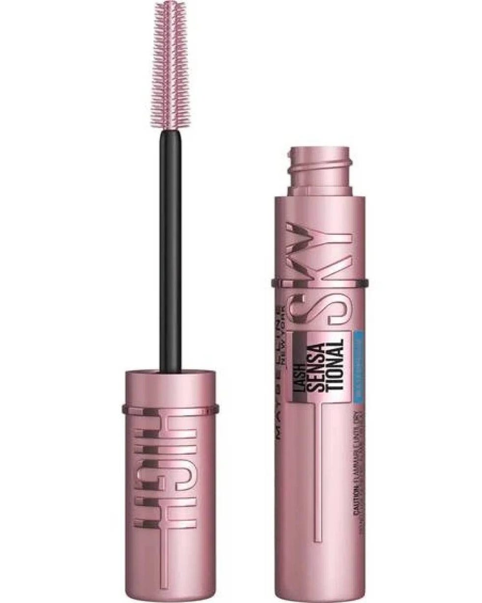 Black volume mascara tube with a thick bristle wand